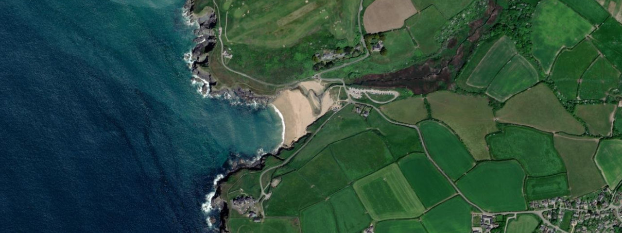 Aerial view of Poldhu Cove