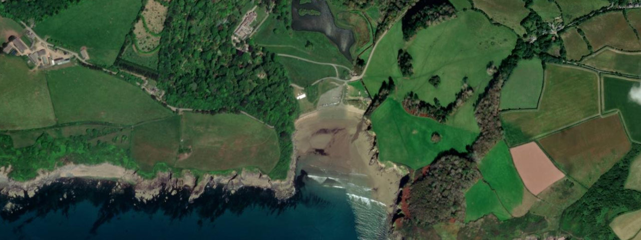 Aerial view of Porthluney Beach