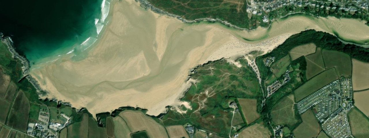 Aerial view of Crantock Beach