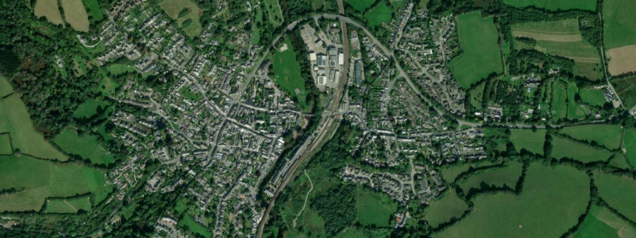 Aerial view of Lostwithiel, River Fowey