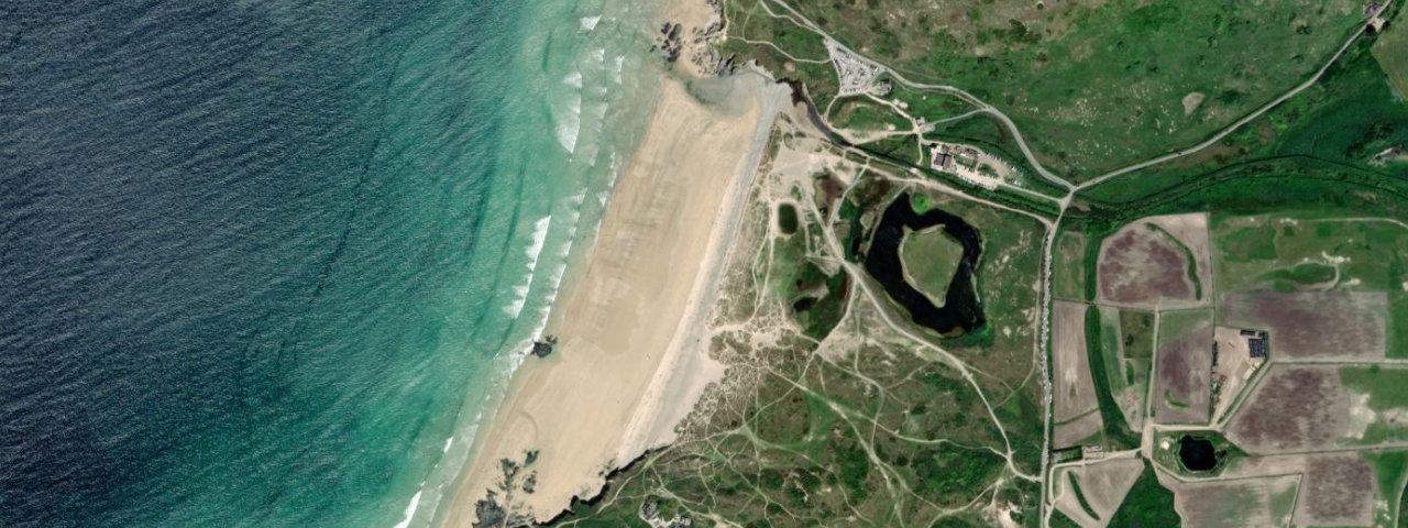 Aerial view of Gwithian Towans