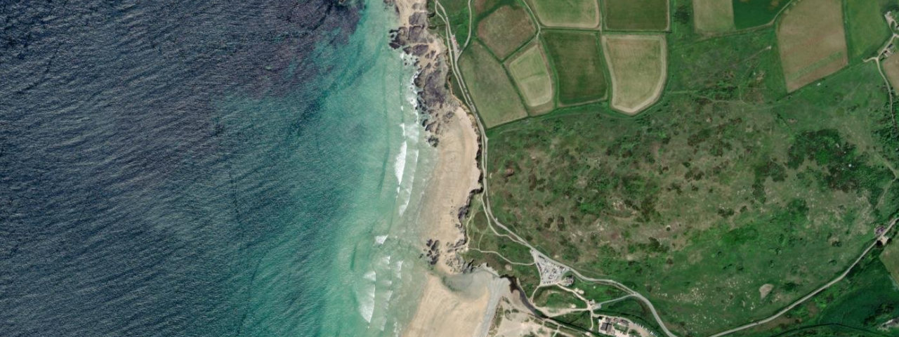 Aerial view of Godrevy Towans
