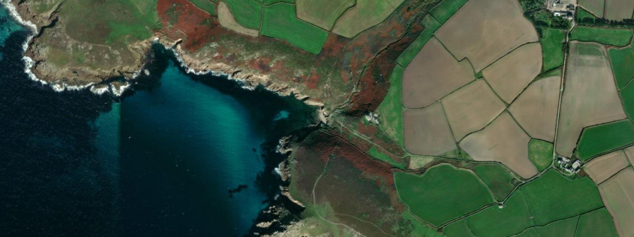 Aerial view of Nanjizal or Mill Bay