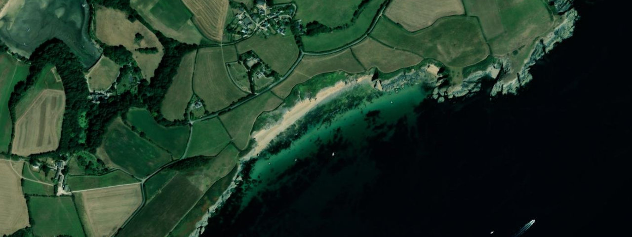 Aerial view of Porthbeor Beach