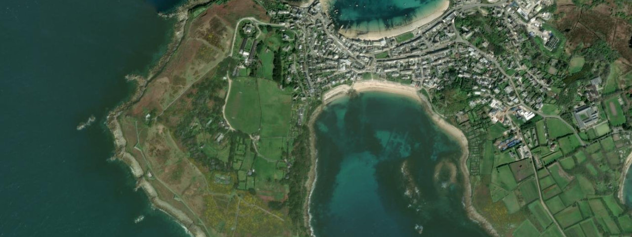 Aerial view of Porthcressa Beach