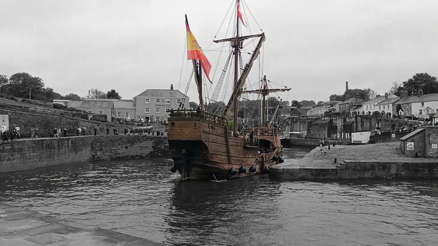 Tall ship moored in Charlestown harbour